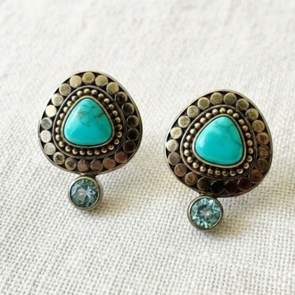 Turquoise with Gemstone and Sterling Silver Earrings